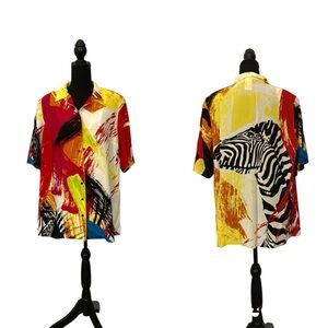 Vintage Button Down Short Sleeved Zebra Art Shirt 18